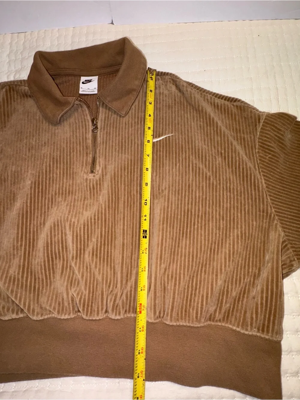 Nike Tan Corduroy Cropped Zip Pullover